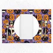 Large Scale / Spooky vintage cats and pumpkins / Purple