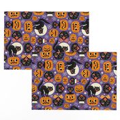 Large Scale / Spooky vintage cats and pumpkins / Purple