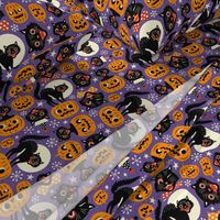 Large Scale / Spooky vintage cats and pumpkins / Purple