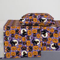 Large Scale / Spooky vintage cats and pumpkins / Purple