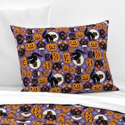 Large Scale / Spooky vintage cats and pumpkins / Purple