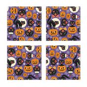 Large Scale / Spooky vintage cats and pumpkins / Purple