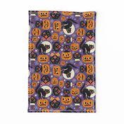 Large Scale / Spooky vintage cats and pumpkins / Purple