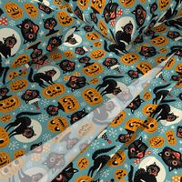 Large Scale / Spooky vintage cats and pumpkins /  Light blue