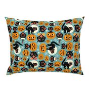 Large Scale / Spooky vintage cats and pumpkins /  Light blue