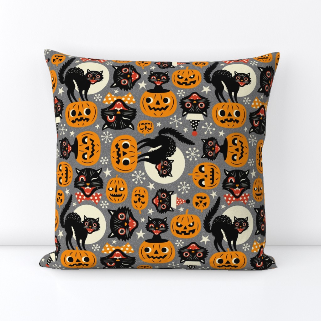 Large scale / Spooky vintage cats and pumpkins  / Grey