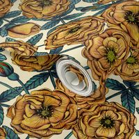 Golden-Yellow Roses - Vintage-Inspired Floral/Botanical Pattern
