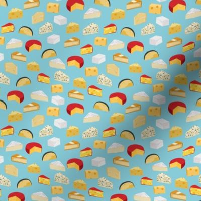 SMALL - cheeses food fabric gourmet foodie blue - chef fabric, food fabric, cheese fabric - cheese illustration