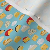 SMALL - cheeses food fabric gourmet foodie blue - chef fabric, food fabric, cheese fabric - cheese illustration