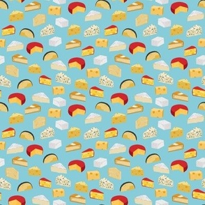 SMALL - cheeses food fabric gourmet foodie blue - chef fabric, food fabric, cheese fabric - cheese illustration