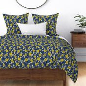 Bright Yellow & Blue Floral Print - Vibrant Flowers