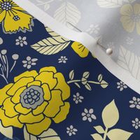 Bright Yellow & Blue Floral Print - Vibrant Flowers