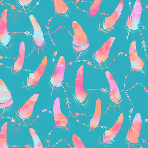 feathers watercolor light turquoise