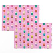 Boba Tea fabric - boba fabric, kawaii fabric, cute fabric, food fabric, bubble tea fabric, bubble tea, kawaii food - bright pink