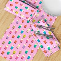 Boba Tea fabric - boba fabric, kawaii fabric, cute fabric, food fabric, bubble tea fabric, bubble tea, kawaii food - bright pink