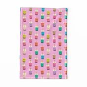 Boba Tea fabric - boba fabric, kawaii fabric, cute fabric, food fabric, bubble tea fabric, bubble tea, kawaii food - bright pink