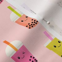 Boba Tea fabric - boba fabric, kawaii fabric, cute fabric, food fabric, bubble tea fabric, bubble tea, kawaii food - light pink
