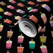 Boba Tea fabric - boba fabric, kawaii fabric, cute fabric, food fabric, bubble tea fabric, bubble tea, kawaii food - black