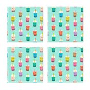 Boba Tea fabric - boba fabric, kawaii fabric, cute fabric, food fabric, bubble tea fabric, bubble tea, kawaii food - light greenish