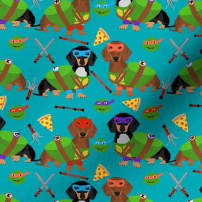 Dachshund ninja dog fabric - dachshund, dachshund fabric, dog fabric, ninja fabric, dog costume, dog costumes fabric - teal