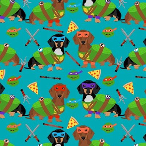 Dachshund ninja dog fabric - dachshund, dachshund fabric, dog fabric, ninja fabric, dog costume, dog costumes fabric - teal