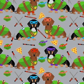 Dachshund ninja dog fabric - dachshund, dachshund fabric, dog fabric, ninja fabric, dog costume, dog costumes fabric - grey