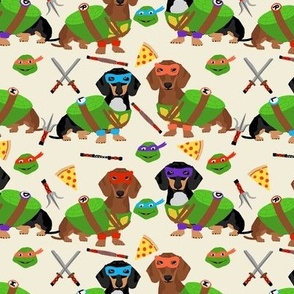 Dachshund ninja dog fabric - dachshund, dachshund fabric, dog fabric, ninja fabric, dog costume, dog costumes fabric - beige