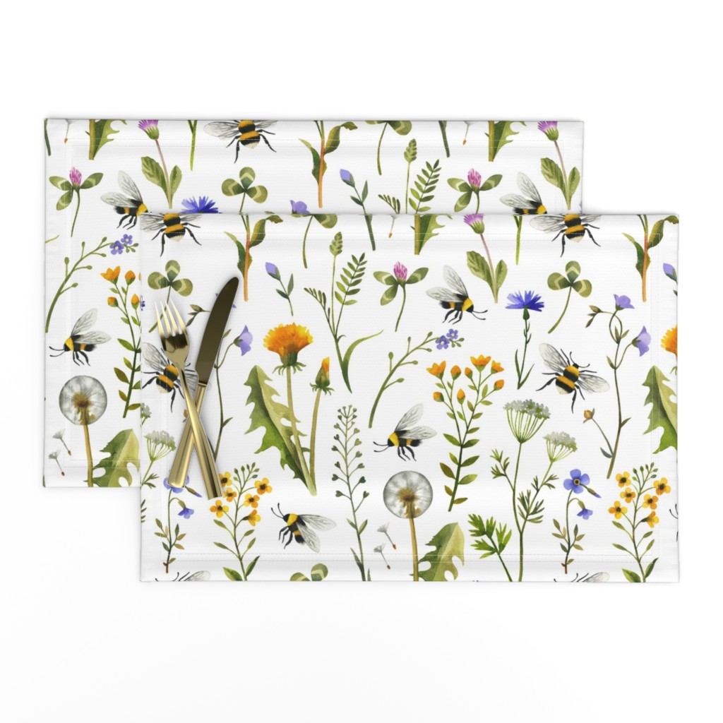 Bees And Wildflowers / White / Large Scale