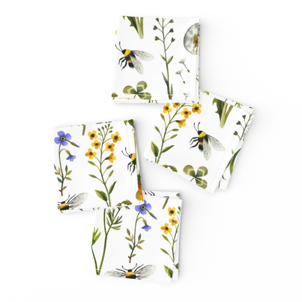 Bees And Wildflowers / White / Large Scale