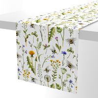 Bees And Wildflowers / White / Large Scale