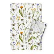 Bees And Wildflowers / White / Large Scale