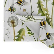 Bees And Wildflowers / White / Large Scale