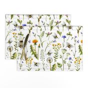 Bees And Wildflowers / White / Large Scale