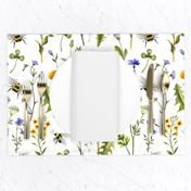 Bees And Wildflowers / White / Large Scale