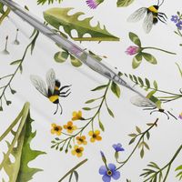 Bees And Wildflowers / White / Large Scale