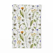 Bees And Wildflowers / White / Large Scale