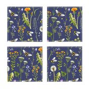 bees and wildflowers - dark blue, large