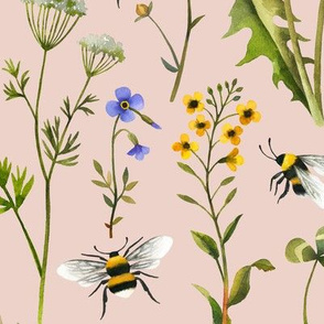 Bees And Wildflowers / Blush / Large Scale