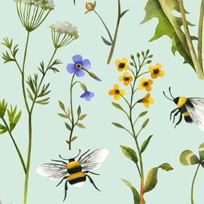 Bees And Wildflowers / Mint / Large Scale