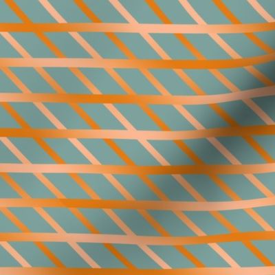 BYF10 - Diagonal Open Weave Window Pane Plaid in  Dried Apricot Orange Gradient on Stone Blue Pastel