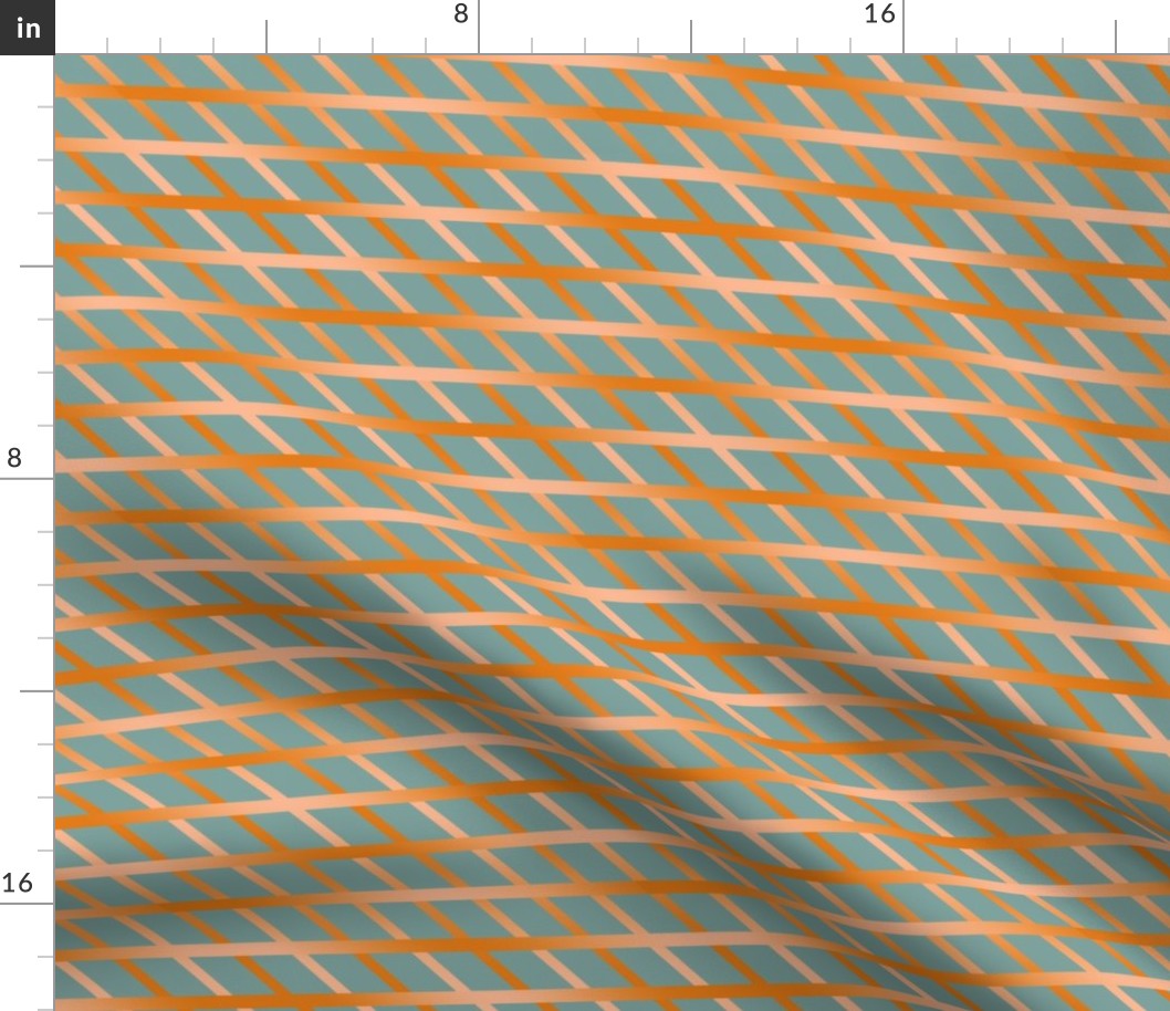BYF10 - Diagonal Open Weave Window Pane Plaid in  Dried Apricot Orange Gradient on Stone Blue Pastel