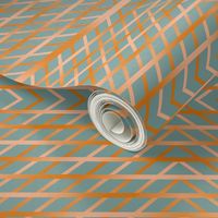 BYF10 - Medium -  Diagonal Open Weave Plaid Diamonds on Point  in Dried Apricot Orange Gradient on Stone Blue Pastel