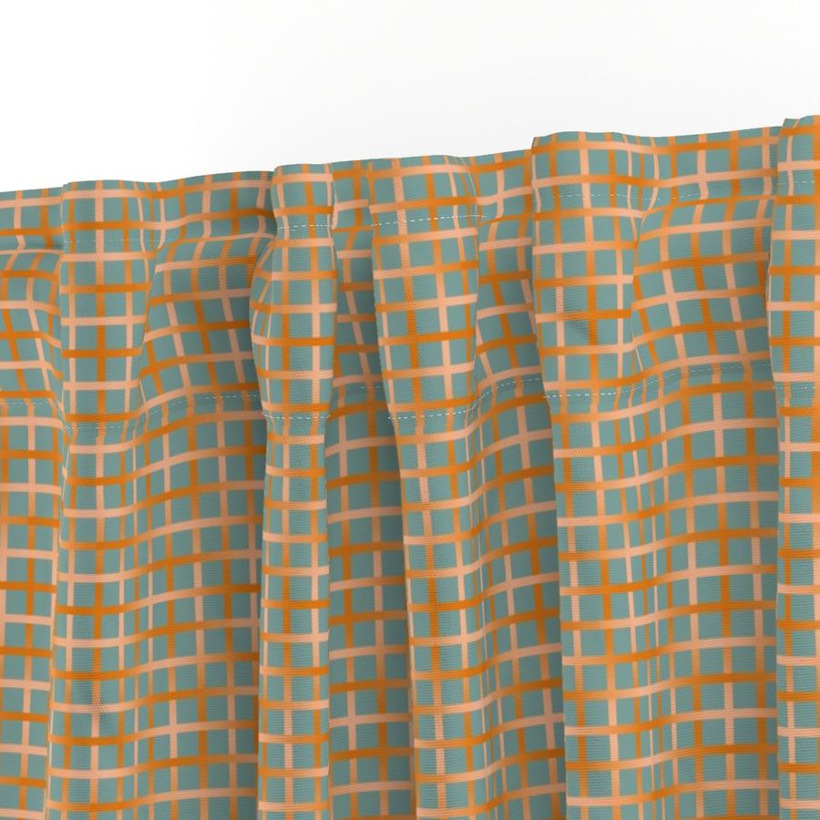 BYF10 - Open Weave Window Pane Plaid in Dried Apricot Orange Gradient Plaid on Stone Blue Pastel