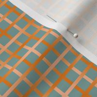 BYF10 - Open Weave Window Pane Plaid in Dried Apricot Orange Gradient Plaid on Stone Blue Pastel