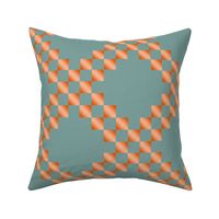 BYF10 - Double Irish Chain Cheater Quilt  in  Dried  Apricot Gradient  on Stone Blue Teal