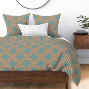 BYF10 - Double Irish Chain Cheater Quilt  in  Dried  Apricot Gradient  on Stone Blue Teal