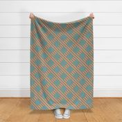 BYF10 - Double Irish Chain Cheater Quilt  in  Dried  Apricot Gradient  on Stone Blue Teal