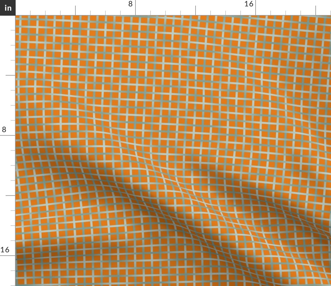 BYF10 -  Medium - Open Weave Window Pane Plaid in Stone Blue Gradient on Dried Apricot 