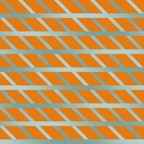 BYF10  Open Weave Diagonal Plaid in Stone Blue Gradient  on Dried Apricot Orange
