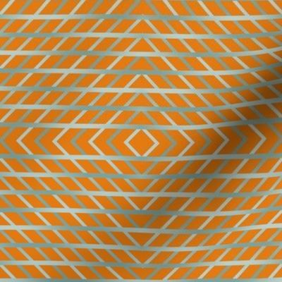 BYF10  - Open Weave Window Pane Plaid Diamonds on Point in Ston eBlue  Gradient on Dried Apricot Orange